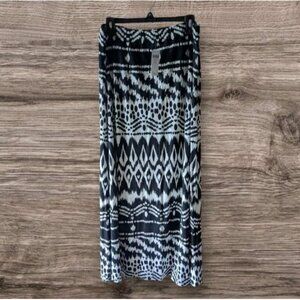 NWT Chico’s Maxi Skirt Black White Nina Abstract Stripe Tribal Boho Sz 2 Large